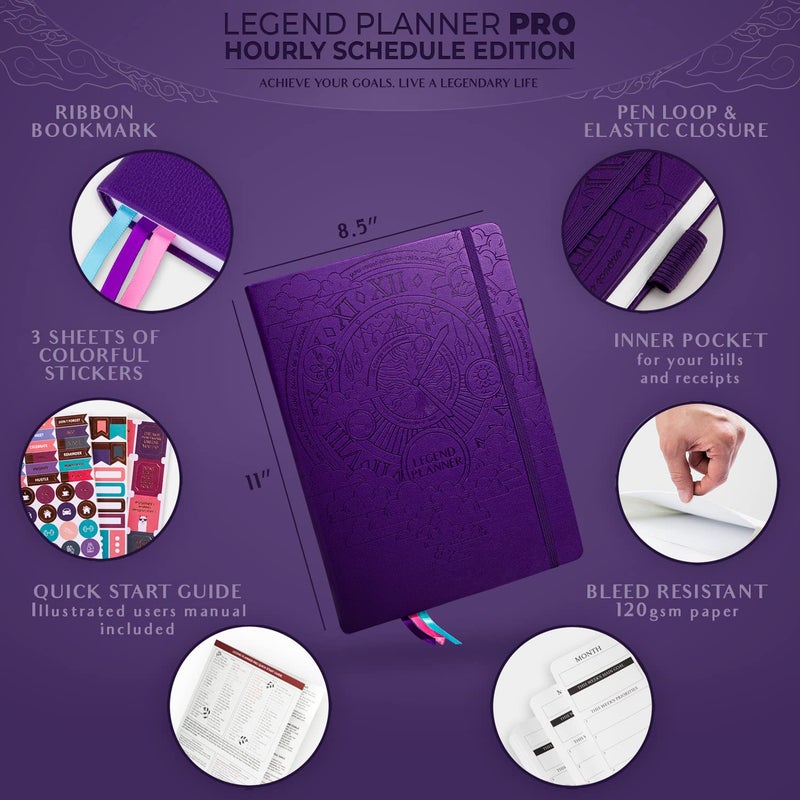 Legend Planner PRO Hourly Schedule - Weekly & Daily Organizer with Time Slots. Appointment Book Journal for Work & Personal, A4 (Purple) - Image 2